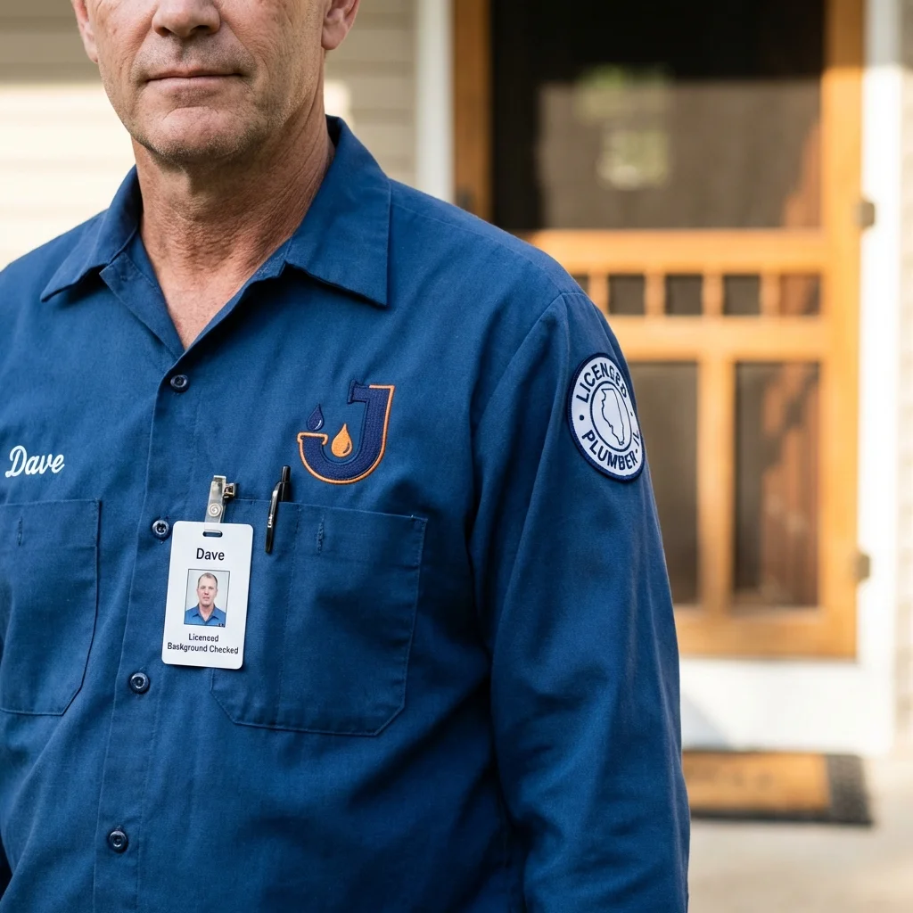 Licensed plumber showing ID badge in Central Valley, NY