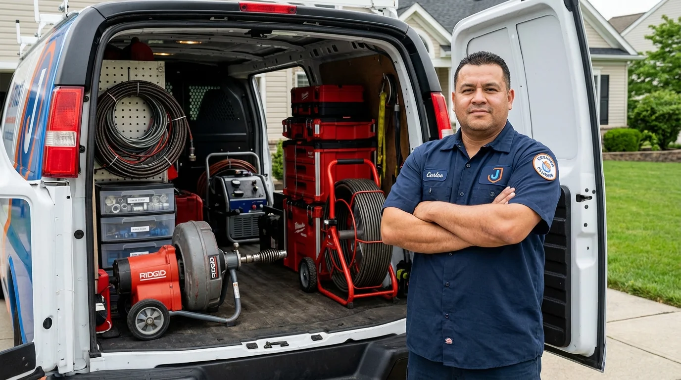 Professional drain cleaning equipment and Johns Plumbing LLC plumber in Central Valley