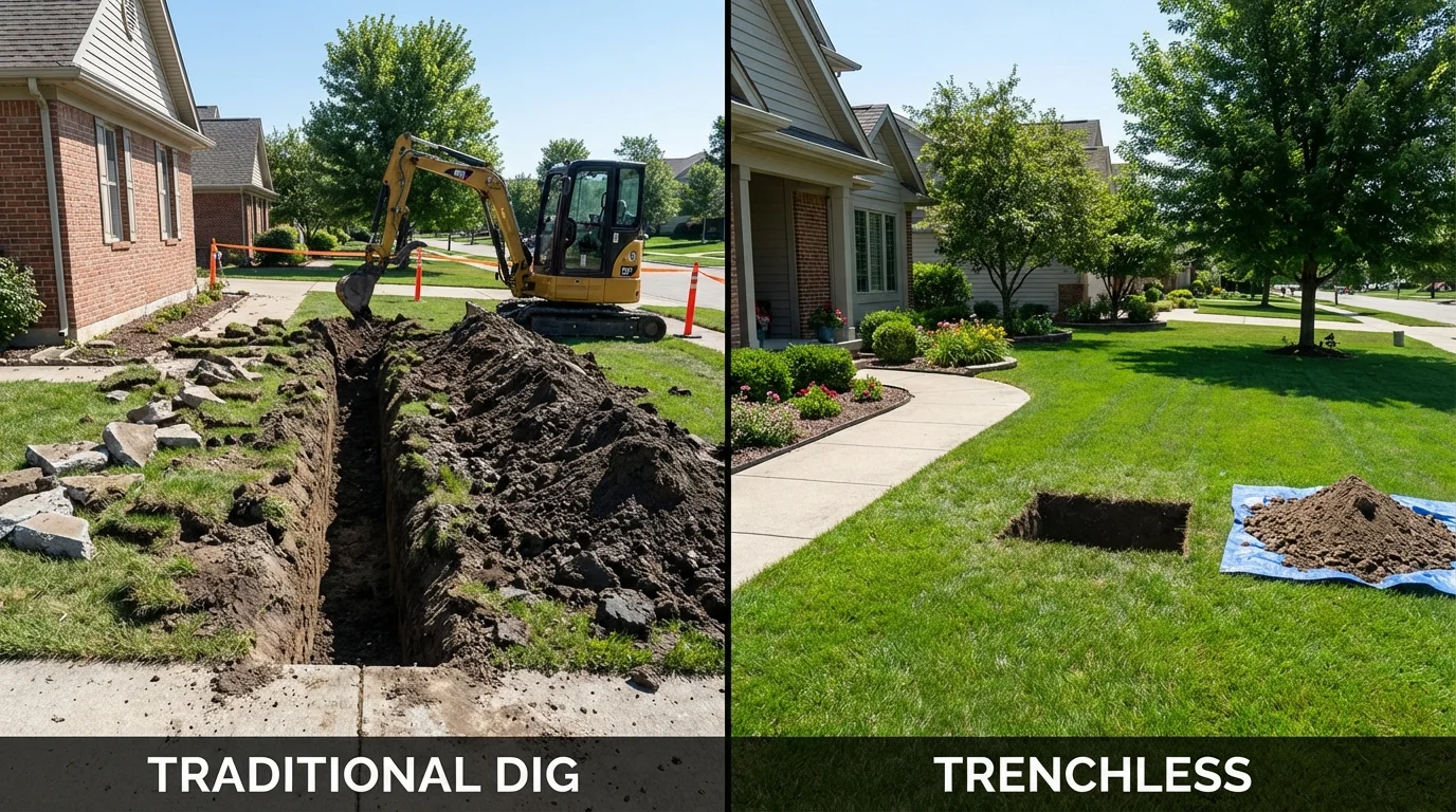 Trenchless sewer repair with minimal yard damage versus traditional excavation in Central Valley, NY